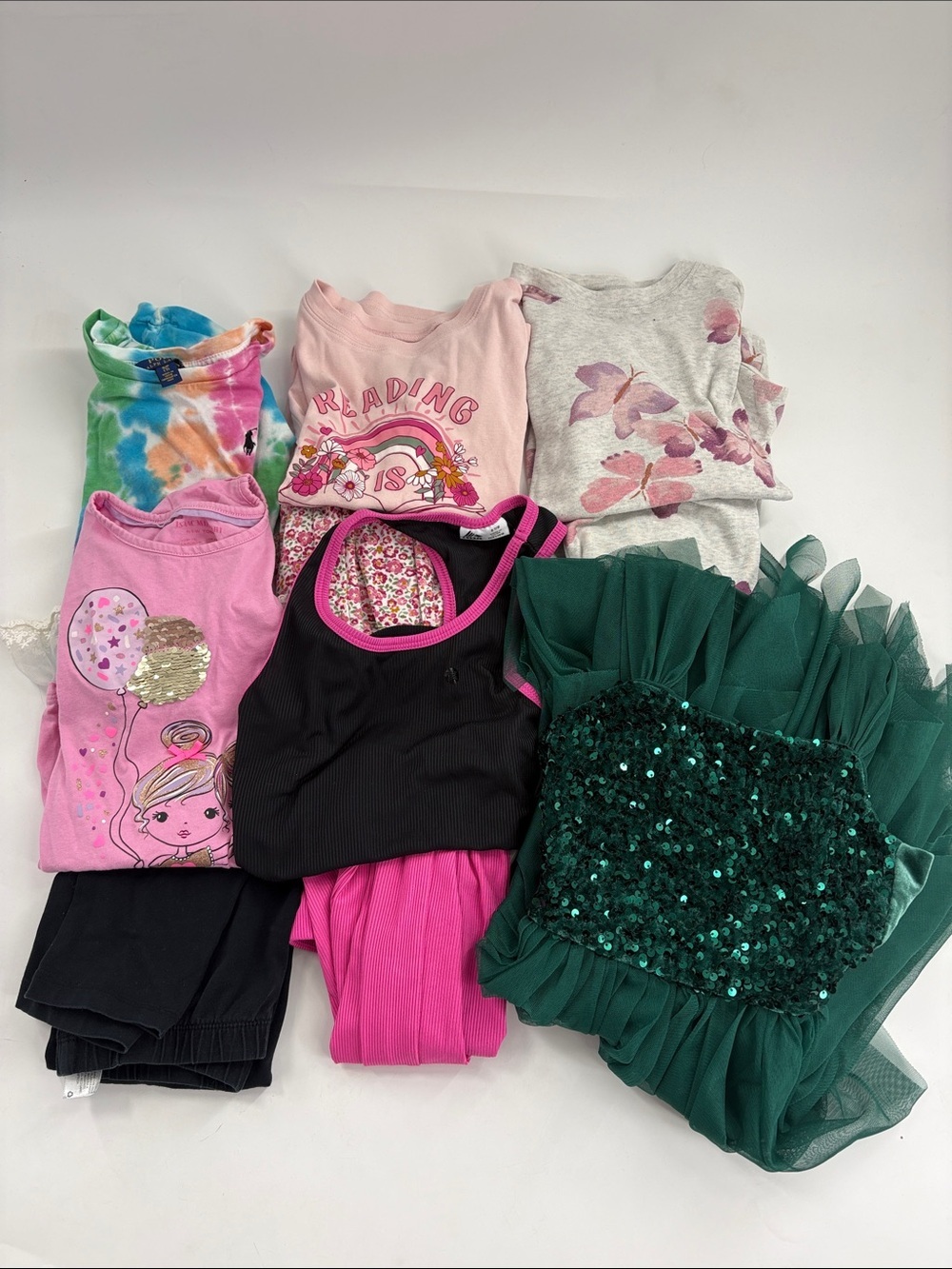Girls Size 6-8 Clothing Bundle 10 Pieces Pajamas Dress Activewear Mixed Lot - Picture 1 of 9